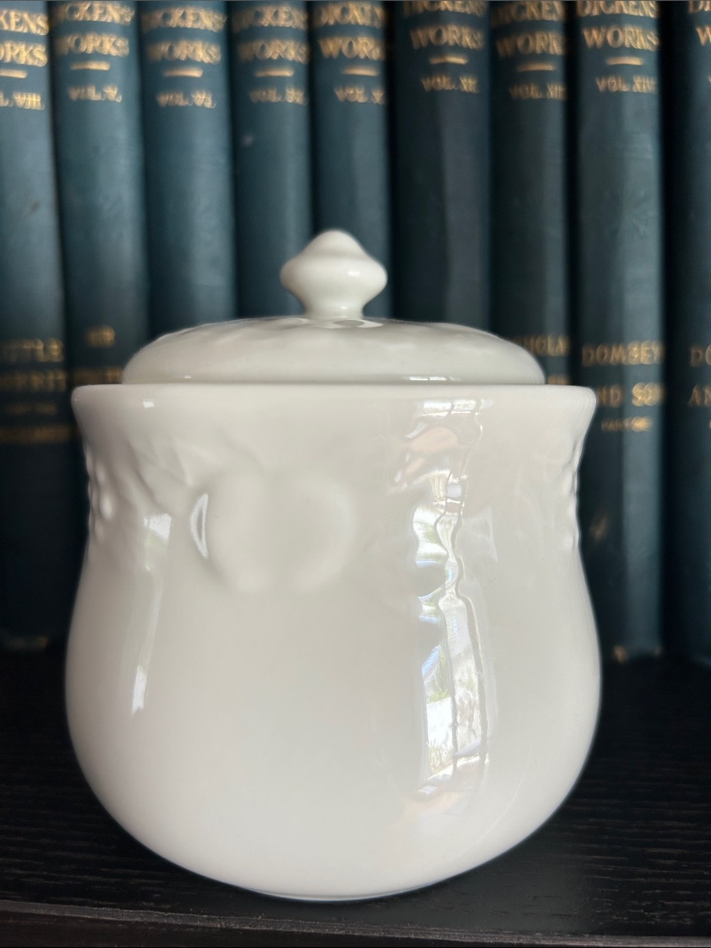 Gibson White Ceramic Lidded Jar with Subtle Embossed Fruit Detail - Picture 2 of 12